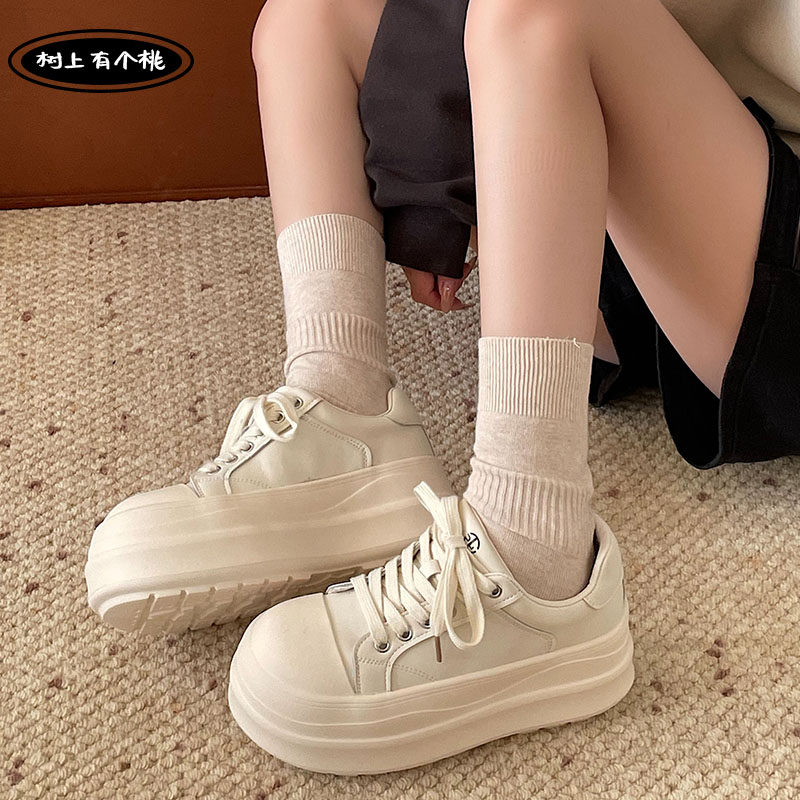 树上有个桃厚底板鞋女2025秋季新款百搭运动休闲面包鞋增高小白鞋,淘宝优惠券,粉丝福利购,淘宝优惠卷