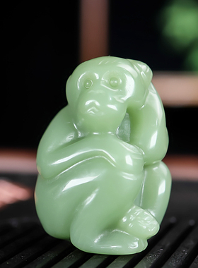 天然和田玉青白玉籽料玉猴灵猴手把件精雕玉石生肖猴把玩件挂件