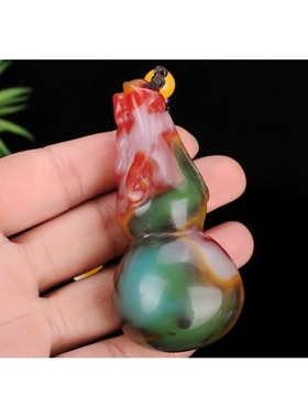 玉把件天然彩玉新疆戈壁玉鸡血玉葫芦手把件金丝玉和田玉葫芦把件