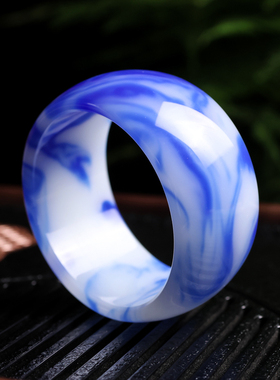 和田玉加宽加厚女款手镯和田青花玉女士手排玉石镯子新疆玉器