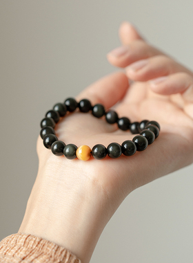黑石天然彩眼黑曜石手链女韩版简约个性礼物天然细女情侣手链转运