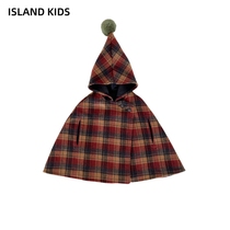 island autumn winter dress girl tip cap cloak cloak jacket baby Christmas gill double face cashmere wool