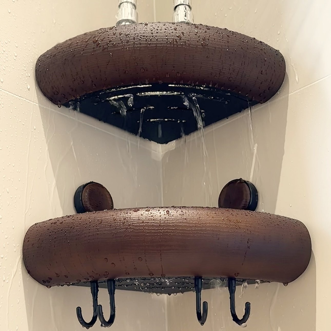 MOMO·中古风置物架免打孔三角转角吸盘壁挂式木纹沐浴收纳架PH,淘宝优惠券,粉丝福利购,淘宝优惠卷