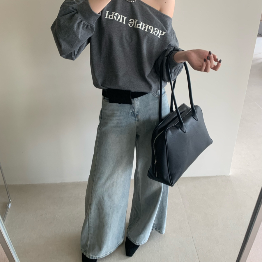 BLESSED MOMENT秋上新简约气质休闲斜肩字母印花长袖卫衣LT830 - 图3