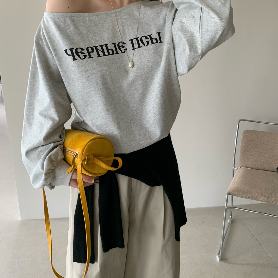 BLESSED MOMENT秋上新简约气质休闲斜肩字母印花长袖卫衣LT830 - 图0