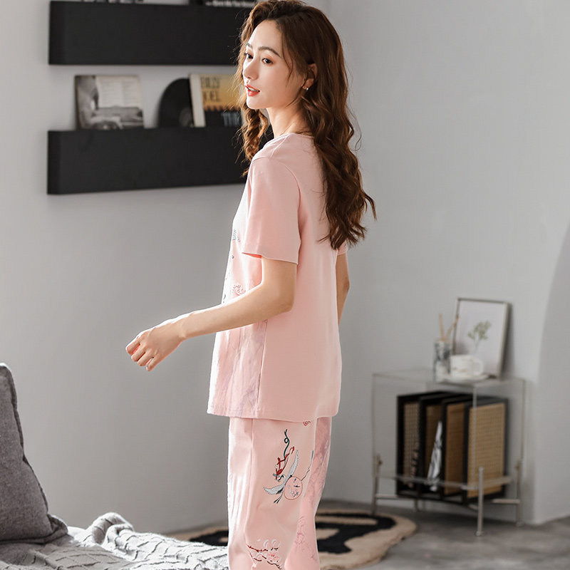 中年短袖夏天纯棉套头休闲女睡衣 姵娇兰睡衣/家居服套装