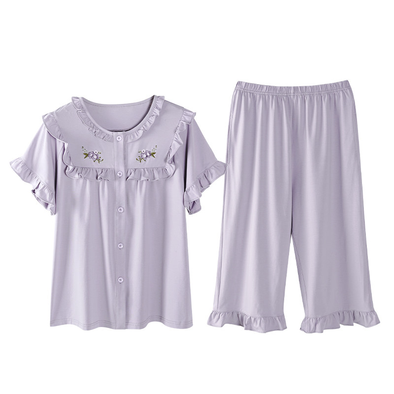 2022年夏季纯棉开衫翻领外穿睡衣 姵娇兰睡衣/家居服套装