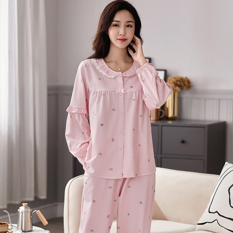 春秋款2022年新款长袖纯棉休闲睡衣 姵娇兰睡衣/家居服套装