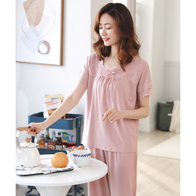 莫代尔夏季花边宽松中年休闲风睡衣 姵娇兰睡衣/家居服套装