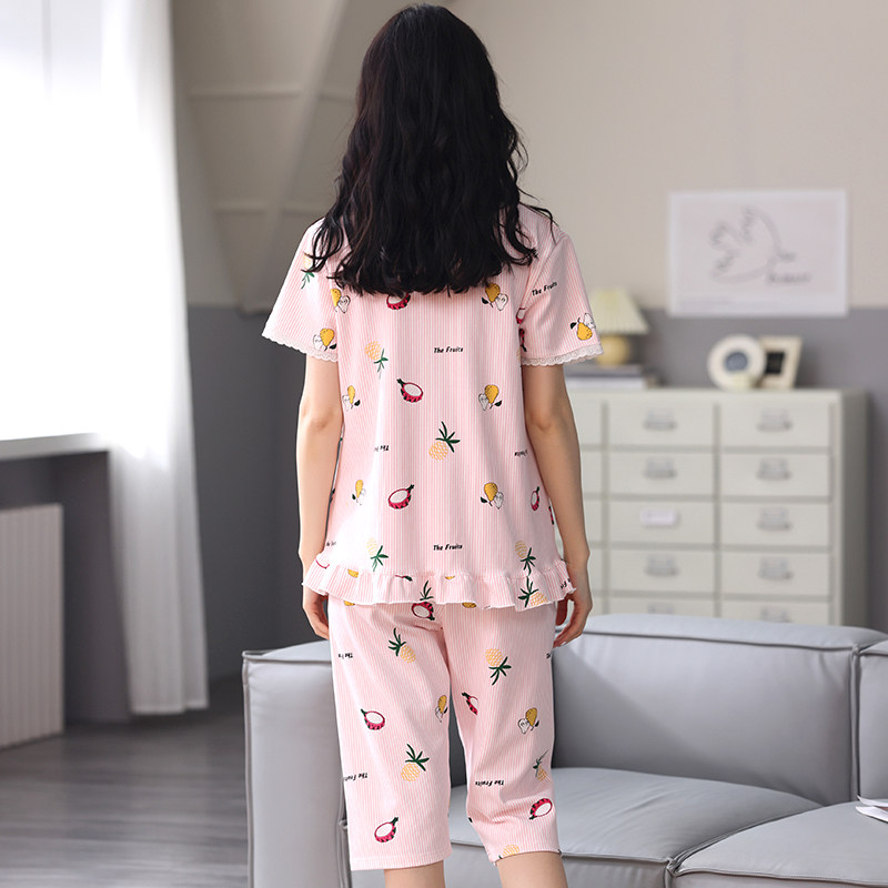 女士纯棉短袖七分裤可外穿中年睡衣 姵娇兰睡衣/家居服套装