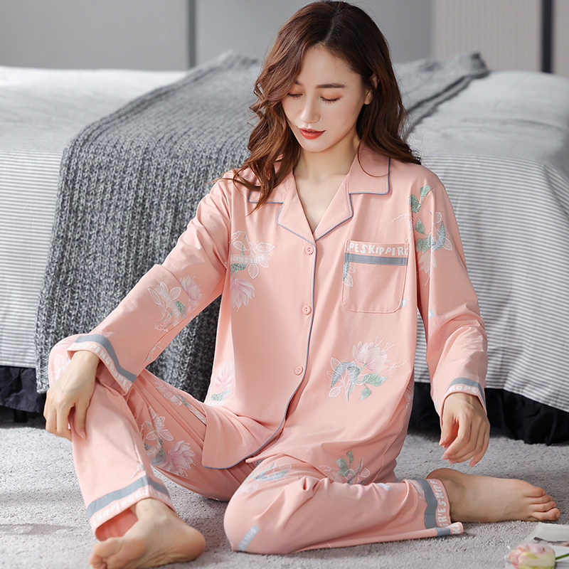 春秋季纯棉长袖开衫款可外穿睡衣 姵娇兰睡衣/家居服套装