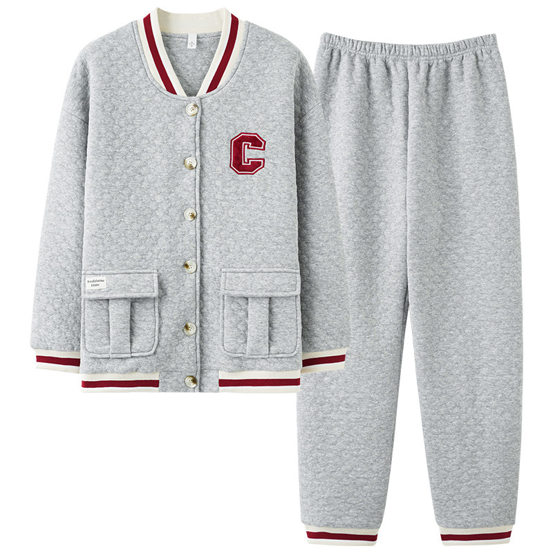 夹层秋冬季长袖薄夹棉休闲纯棉睡衣 姵娇兰睡衣/家居服套装