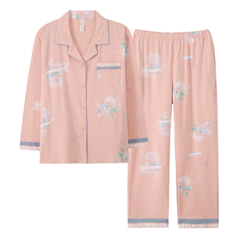 春秋季纯棉长袖开衫款可外穿睡衣 姵娇兰睡衣/家居服套装