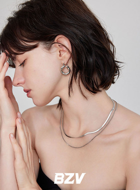 BZV如影双层叠戴钛钢蛇骨链项链