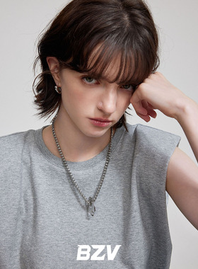 BZV镜面爱心夸张项链毛衣链