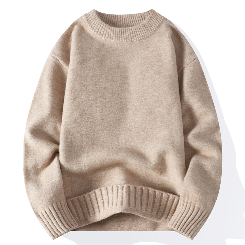 啄木鸟毛衣男冬季宽松加绒加厚纯色圆领可机洗一体绒针织打底衫男,淘宝优惠券,粉丝福利购,淘宝优惠卷