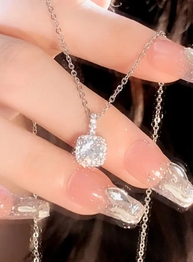 纯银满钻方糖项链莫桑钻吊坠