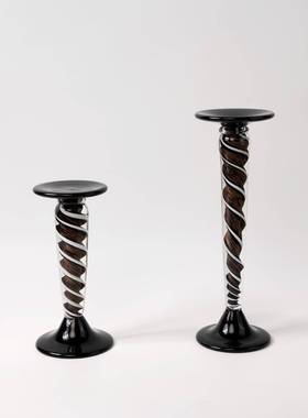 艺术中古手工玻璃烛台高级感法式家居餐厅桌边柜装饰浪漫烛台摆件