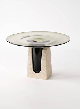 拼色玻璃高脚果盘茶几摆件颜值高档简易糖果盘餐桌摆放艺术水果盘