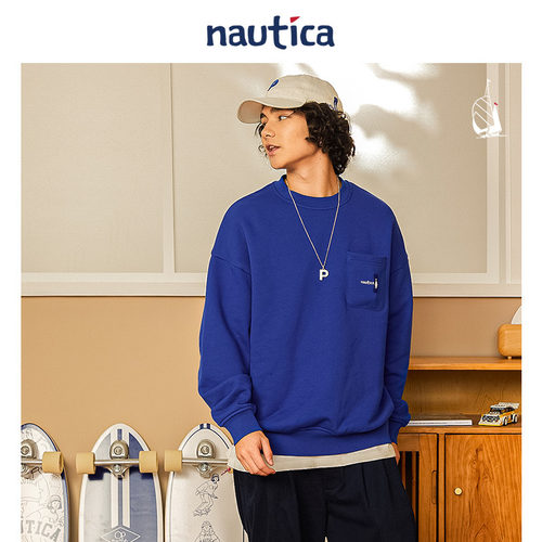【明星同款】nautica whitesail日系无性别圆领卫衣 - 图0