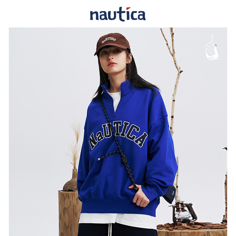 【官方正品】nautica白帆 日系中性宽松大logo半拉链卫衣KW3318 - 图2