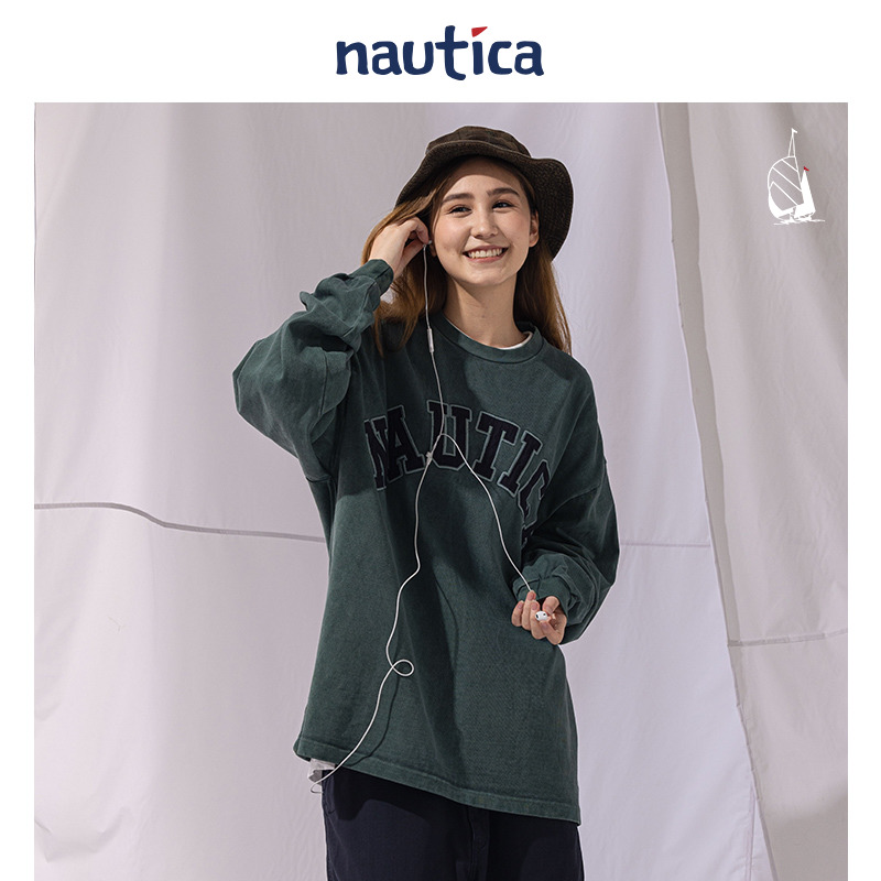 【官方正品】nautica Japan日系潮流无性别logo廓形长袖T恤TW2306 - 图1