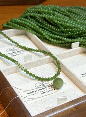 天然碧玉毛衣链圆珠长款项链叠戴纯银可调节和田玉苹果绿阳绿