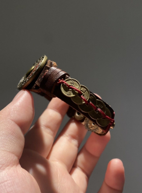 李火旺纯铜山鬼手绳手环原创五帝钱八卦天干地支复古铜钱编织