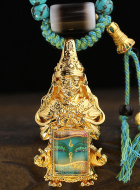 藏式文玩铜镀金扎基拉姆外壳绿度母唐卡吊坠毛衣链松石项链锁骨链