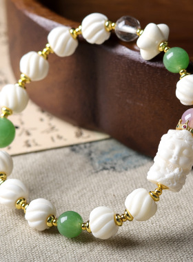 原创设计藏饰牛骨阿呆手链天地两眼天珠文玩手串民族风饰品