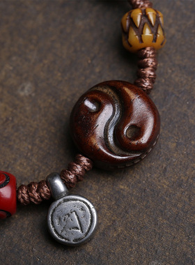 藏传回流手工编织八卦手链铜卡子金刚斧回流骨料器琉璃配饰手绳