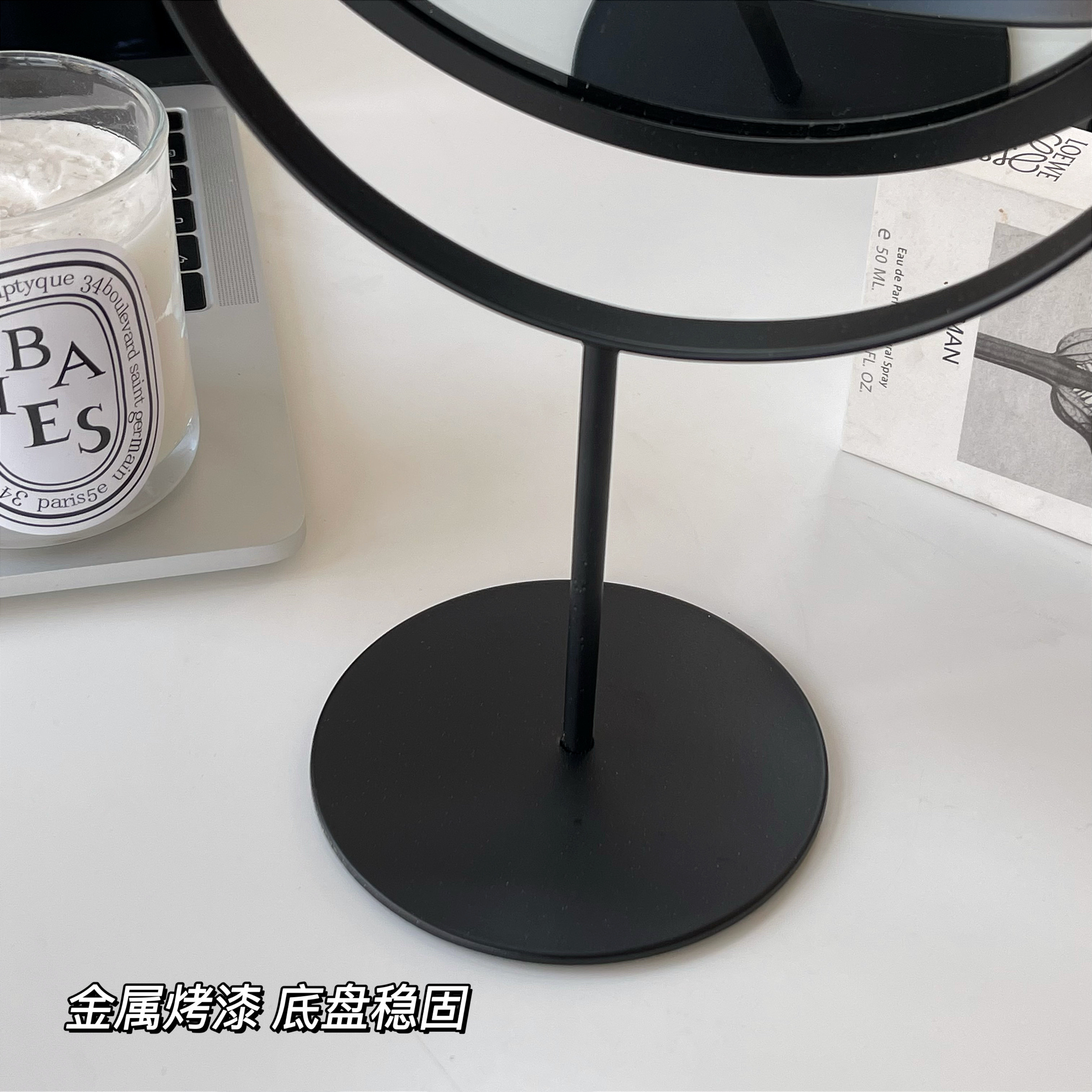 复古小黑镜!ins旋转化妆镜 简约学生宿舍桌面台式高清梳妆镜子 - 图2