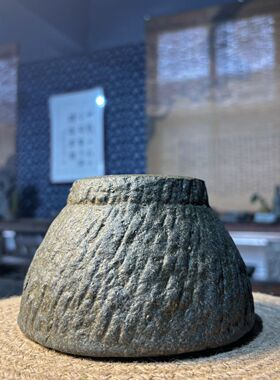 仿古石臼中国风中式水培水仙盆碗莲睡莲铜钱草花盆造景仿老式手工