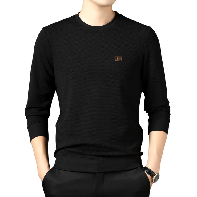 Luo Meng men's sweater long -sleeved T -shirt spring and autumn business casual round collar stretch anti -wrinkle top bottom shirt