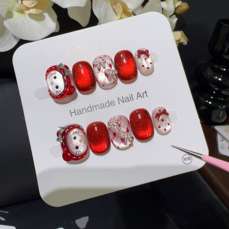 【小红帽kitty】立体萌宠戴帽凯蒂手工甜妹酷萌小众蝴蝶结美甲贴,淘宝优惠券,粉丝福利购,淘宝优惠卷