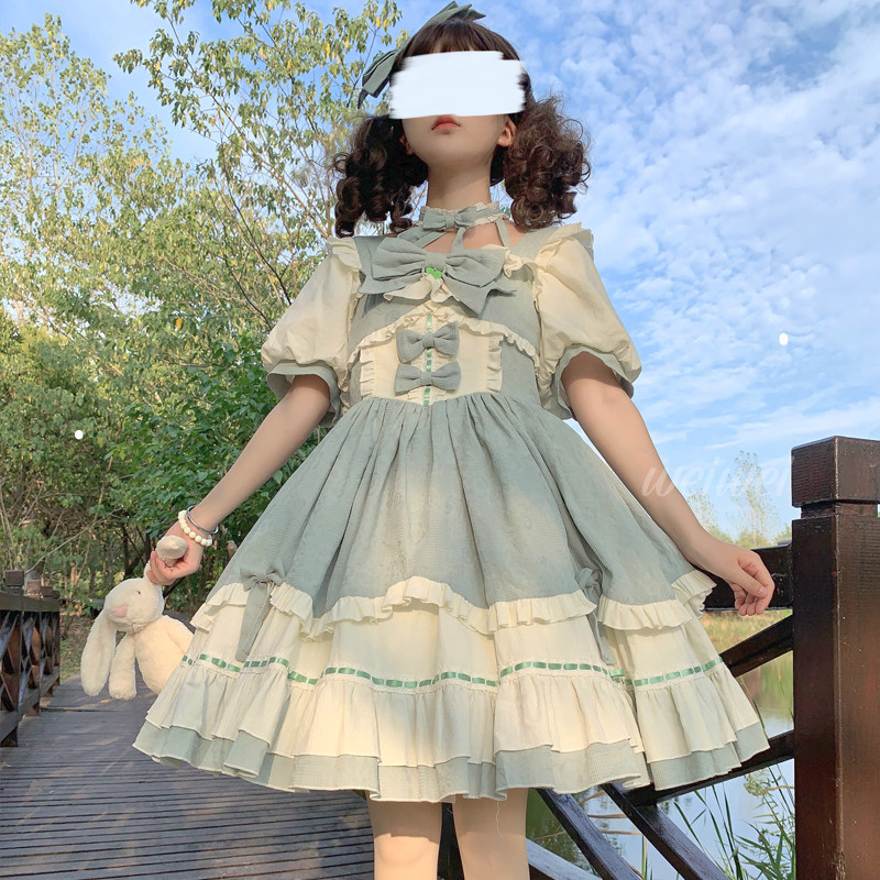 【冰心脆糖】韩菇凉~现货原创设计Lolita洛丽塔洋装短袖OP连衣裙_虎窝淘