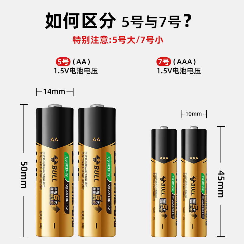 公牛七号五号干电池4节5号7号电池防盗门适用于小米智能锁儿童玩具鼠标碳性电池钟表专用5号8密码锁1.5V碱性