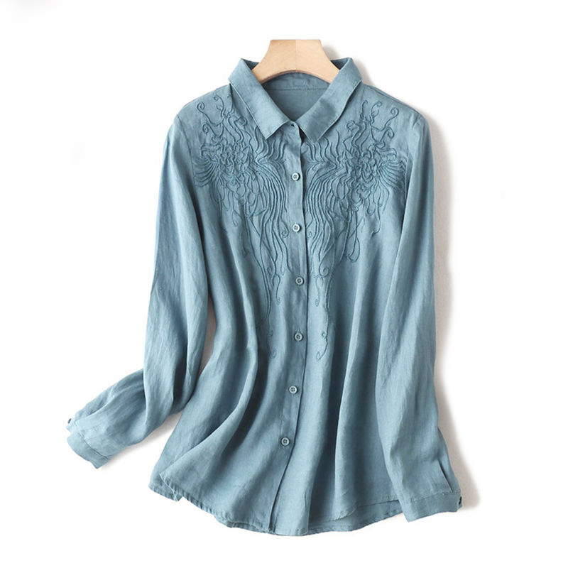 Solid Button Embroidered Long Sleeve Top纯色纽扣刺绣长袖上衣 - 图3