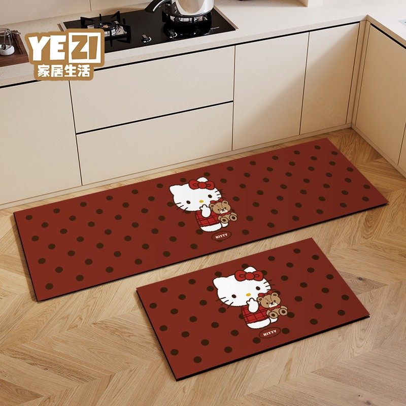 凯蒂猫长条厨房地垫科技皮卡通可擦免洗吸水厨房家用防滑防油脚垫,淘宝优惠券,粉丝福利购,淘宝优惠卷