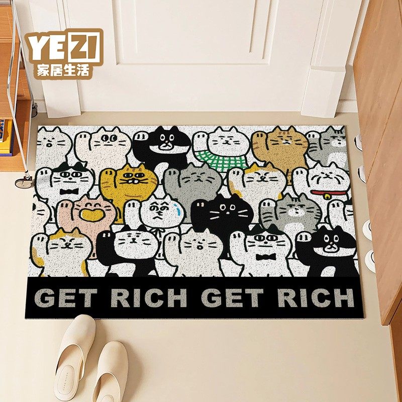 卡通招财猫丝圈入户门地垫防滑耐脏踩脚垫子玄关大门进门地毯新款,淘宝优惠券,粉丝福利购,淘宝优惠卷