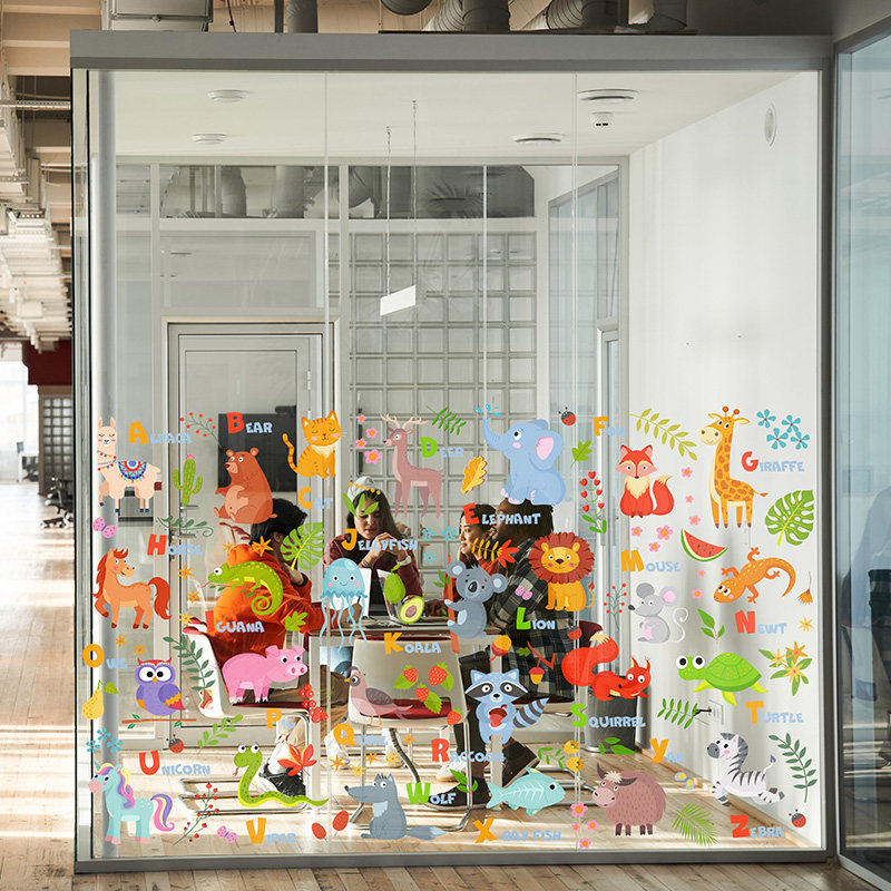 卡通动物字母数字早教挂图玻璃静电贴画幼儿园教室布置看图学英文,淘宝优惠券,粉丝福利购,淘宝优惠卷