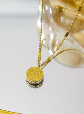 钛钢项链女双面福囍吊坠轻奢小众感时尚百搭不掉色网红锁骨链