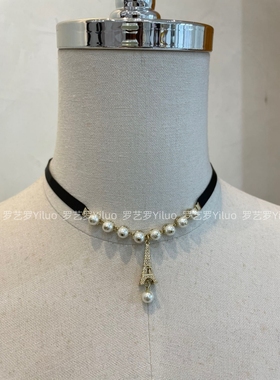 明星同款巴黎铁塔凯旋门珍珠项链