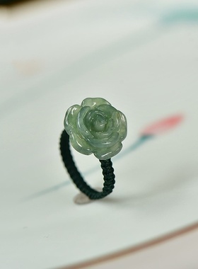 天然翡翠A货玫瑰花戒指红