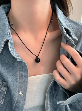 简约玛瑙吊坠编织绳女锁骨链