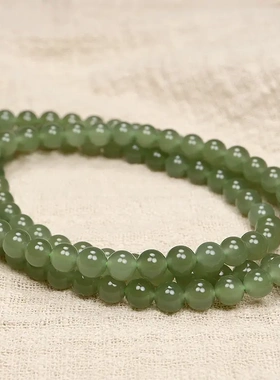 天然和田玉108玉石项链湖水绿吊坠挂绳男女款玉石挂件珠链卡6MM