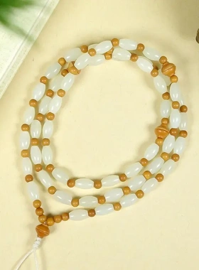 【保真】和田玉米珠项链男