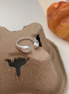 S925纯银极简冷淡风镶嵌戒指女个性时尚百搭开口指环设计感气质潮