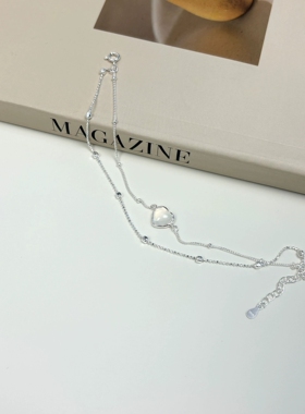 S925纯银白玉髓爱心双层手链女ins夏季甜美仙女风简约小闪珠手串