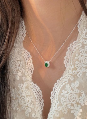 S925纯银绿玉髓项链女小众轻奢气质高级感锁骨链百搭韩版颈链潮饰